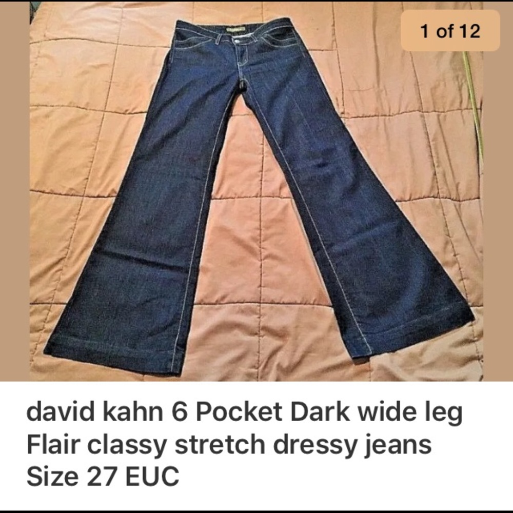 David Kahn Navy Flared Wide Leg Jeans